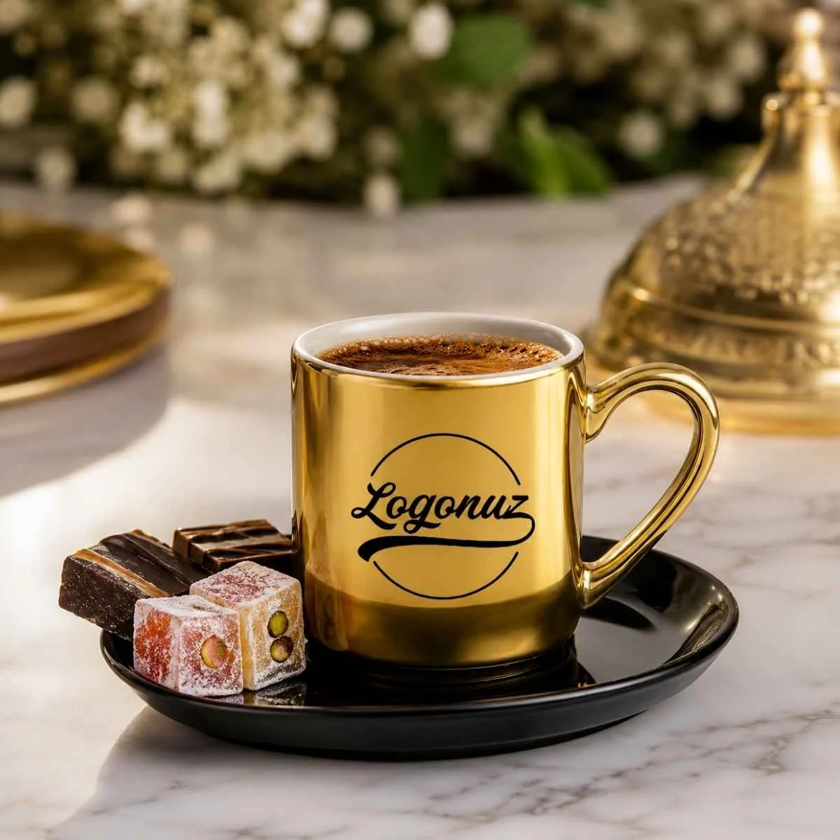 Türk kahvesi fincanı Gold Renk Siyah Tabaklı 5