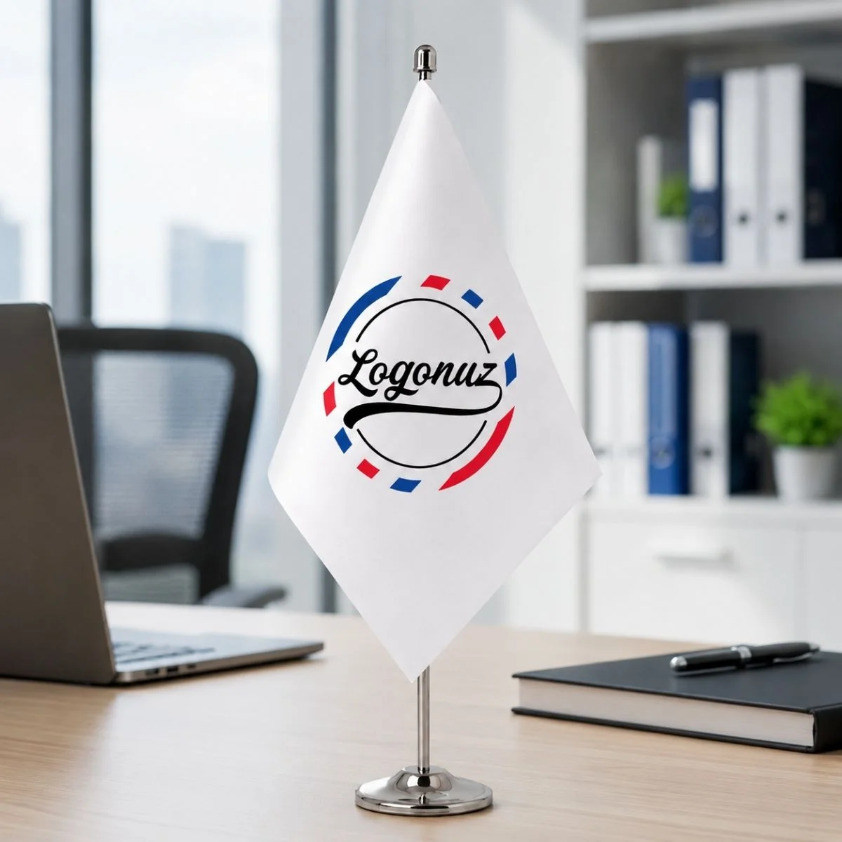 Logo Baskılı Krom Masaüstü Bayraklık 2