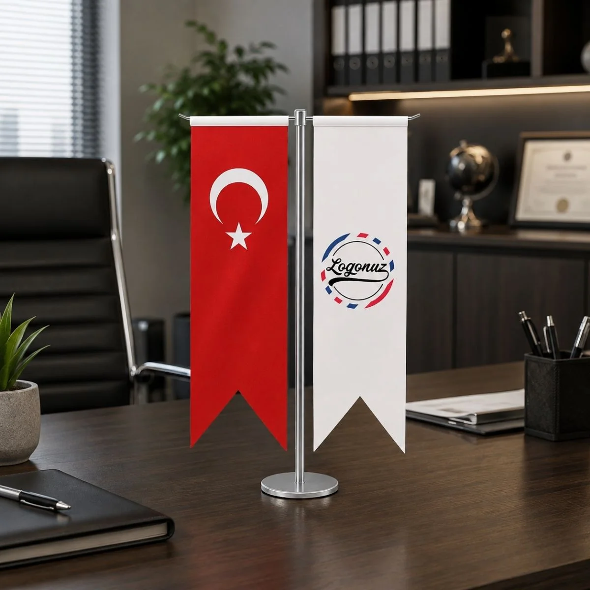 Logo Baskılı Kırlangıç Masa Bayrağı 2