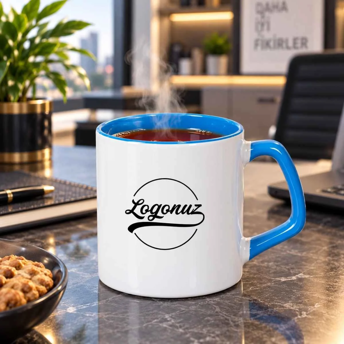 Logo Baskılı Çay Nescafe Fincanı Mavi 2