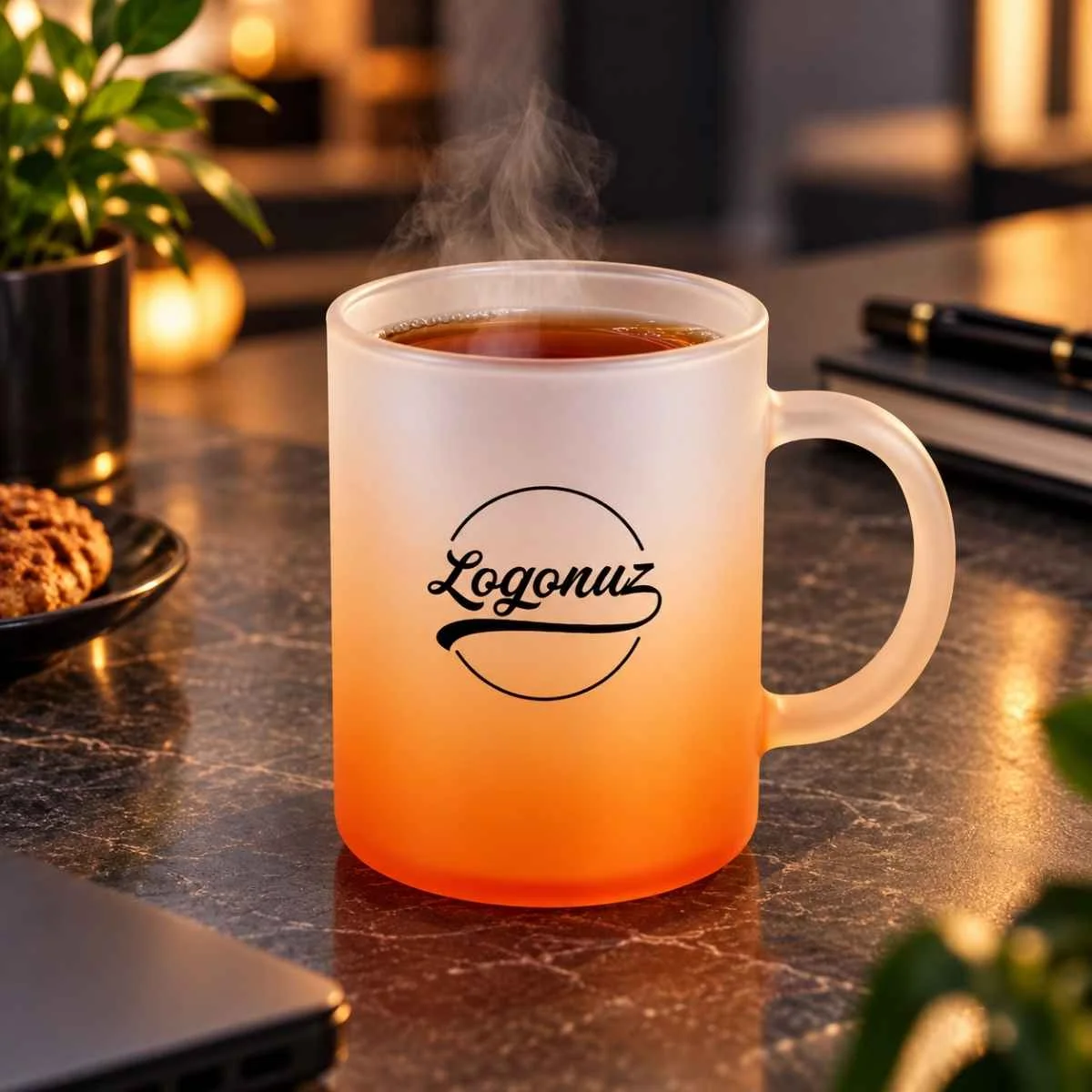 Logo Baskılı Çay Fincanı Turuncu 2
