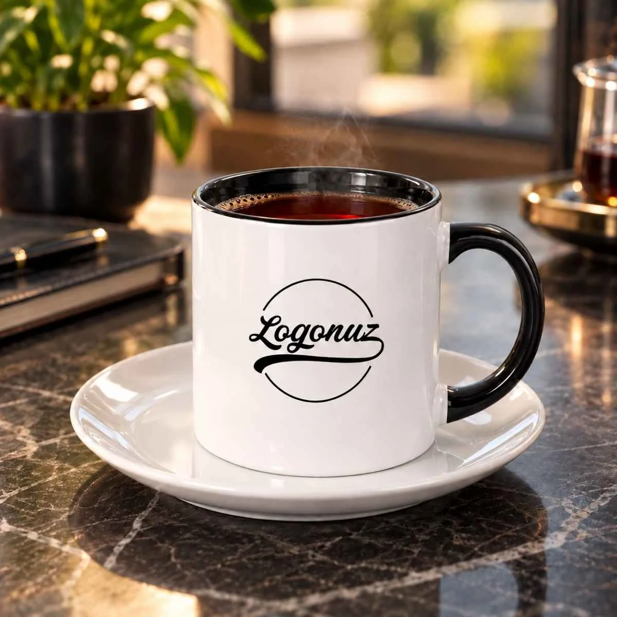 Logo Baskılı Tabaklı Çay Fincanı 2