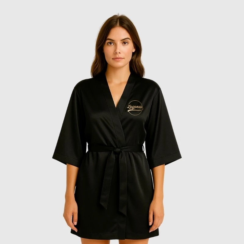 Baskılı Kimono Saten Siyah 2