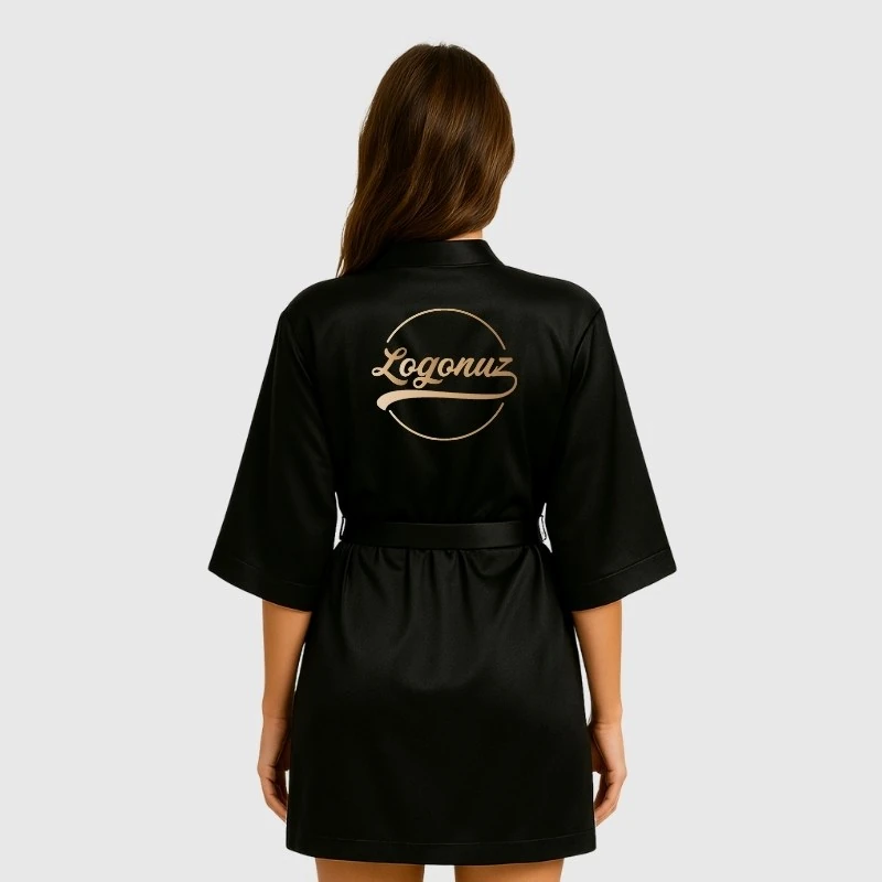 Baskılı Kimono Saten Siyah 3
