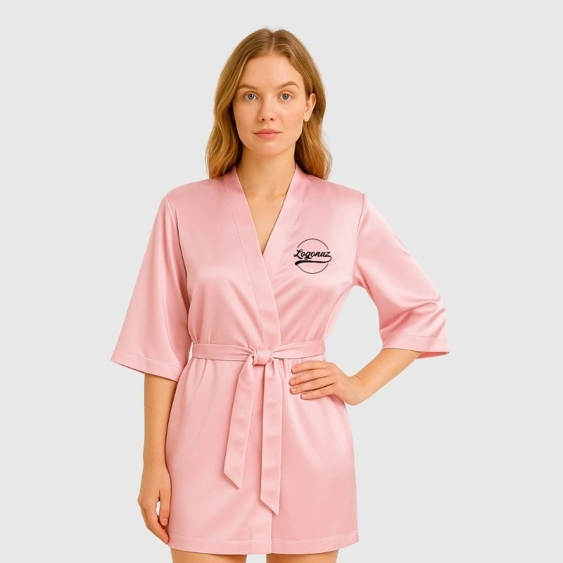 Baskılı Saten Kimono Pembe