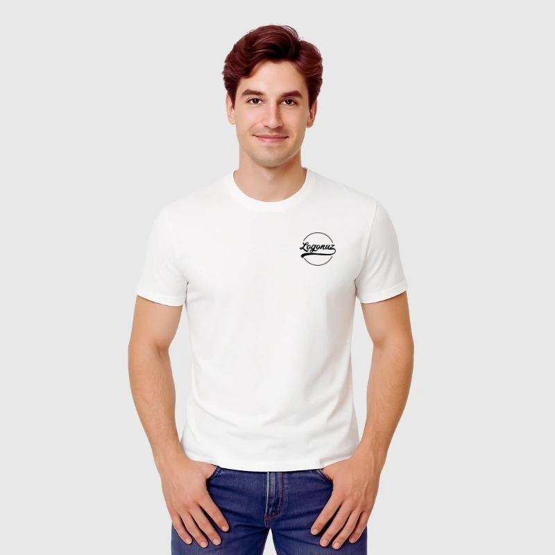 Logo Baskılı T shirt Bisiklet Yaka Pamuklu