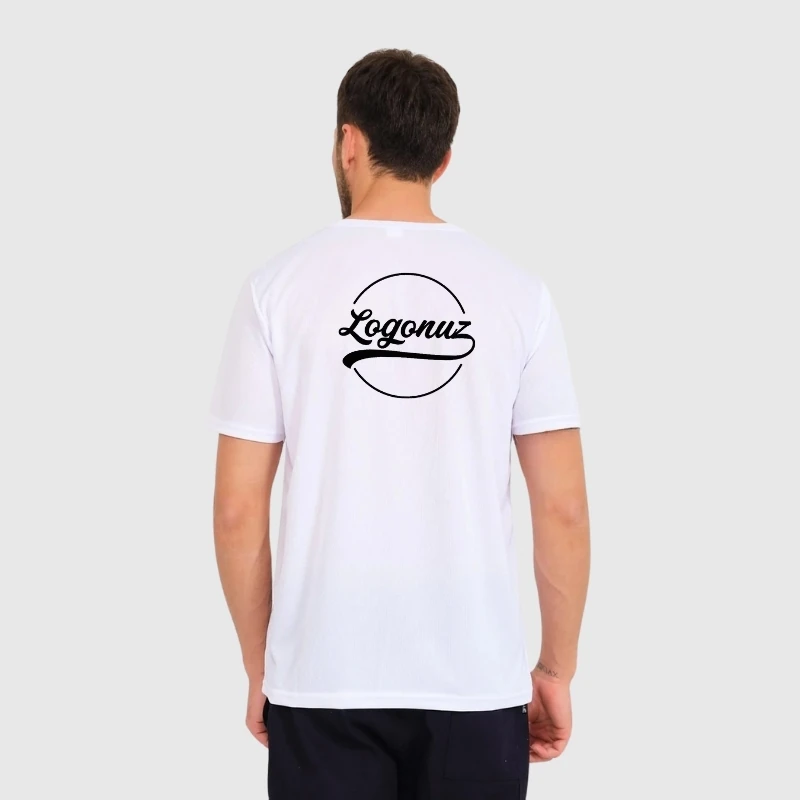 Logo Baskılı T shirt V Yaka Beyaz 3