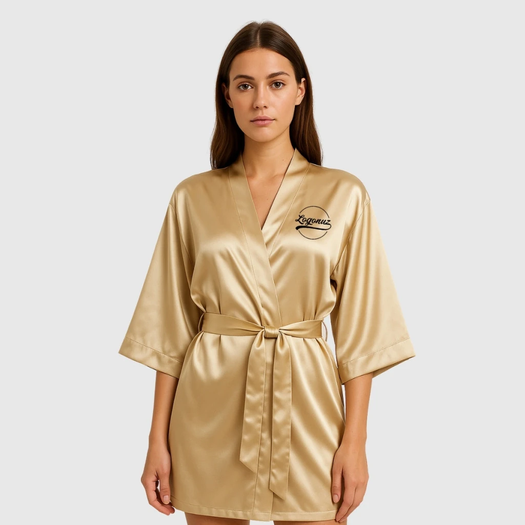 Logo Baskılı Kimono Saten Gold