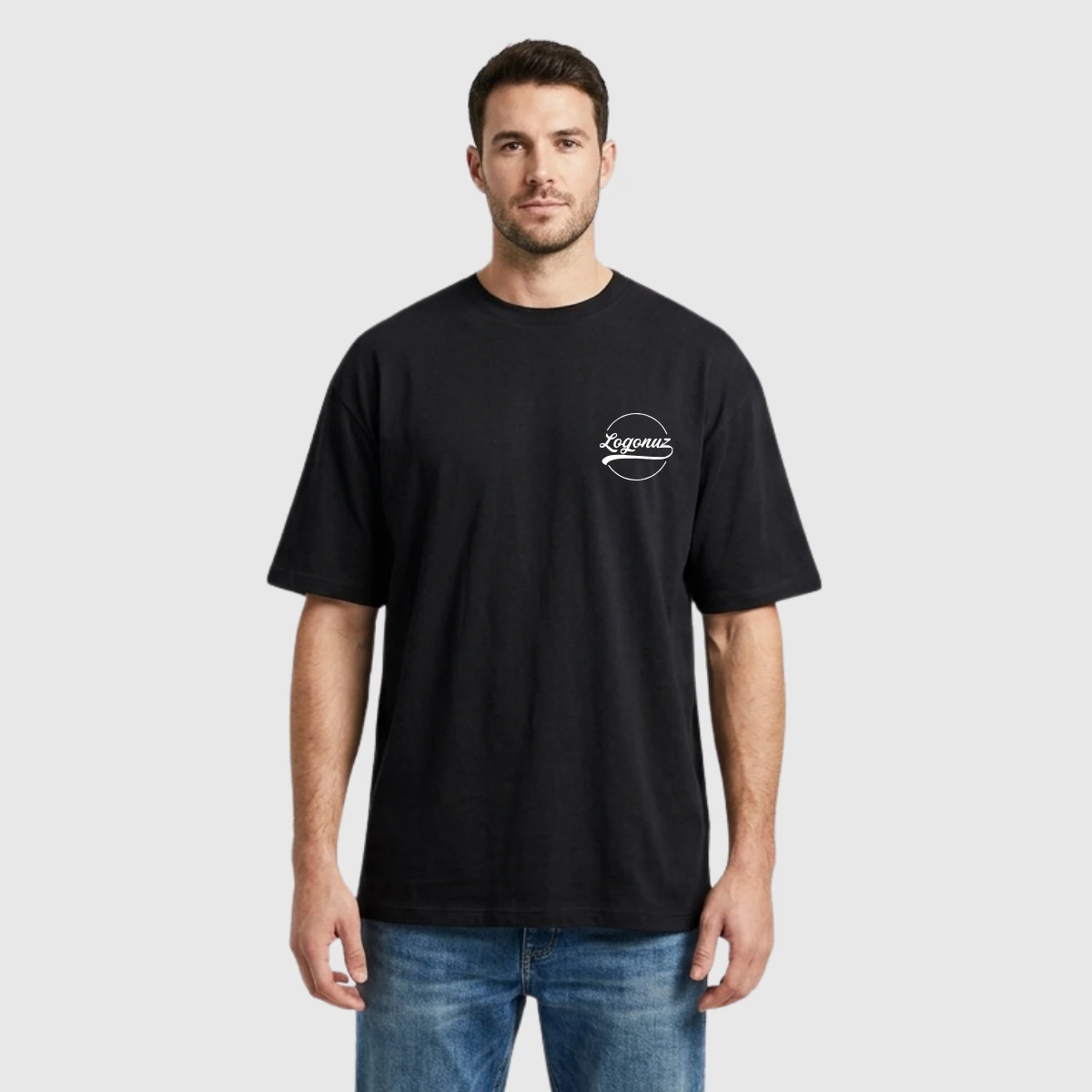 Logo Baskılı Over Size T Shirt Siyah