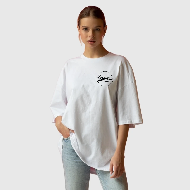 Logo Baskılı Over Size T shirt Beyaz