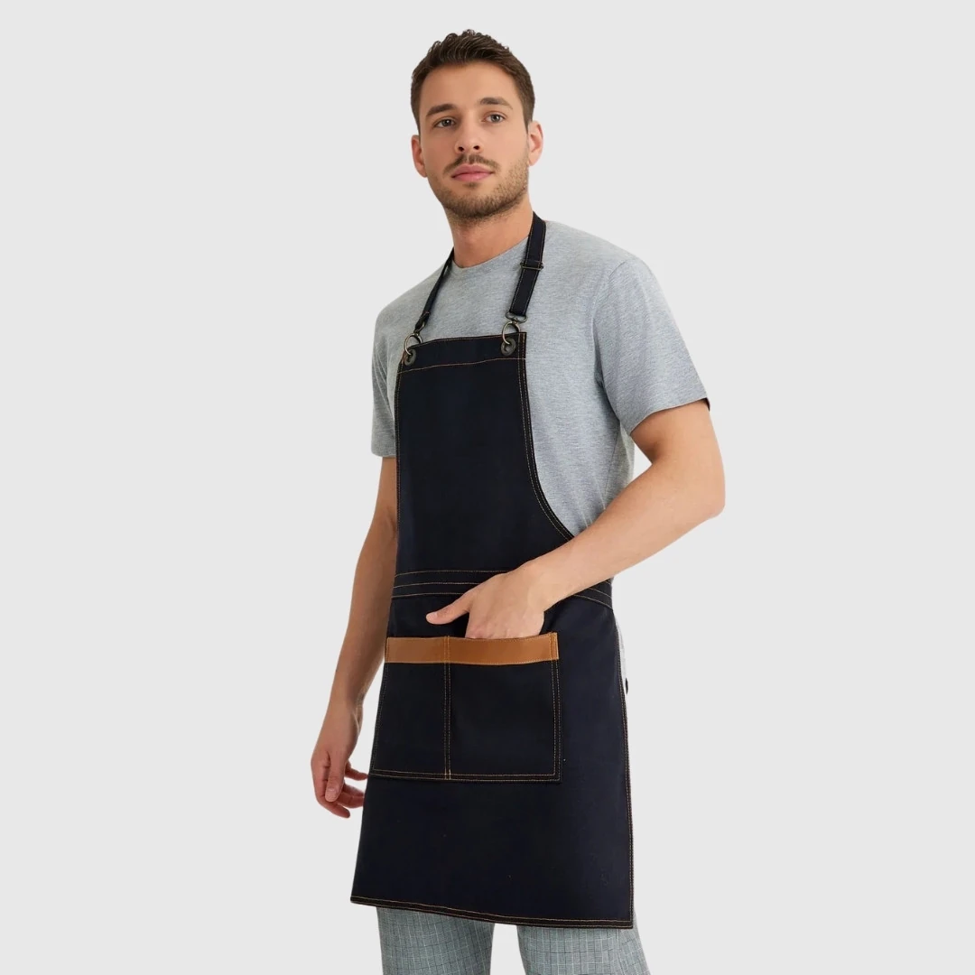 Logo Baskılı Önlük Denim Kumaş Siyah 3