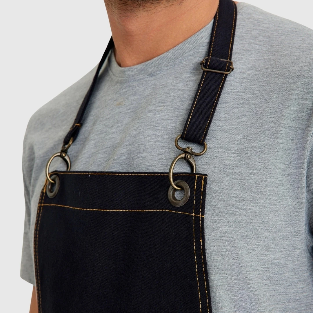 Logo Baskılı Önlük Denim Kumaş Siyah 4