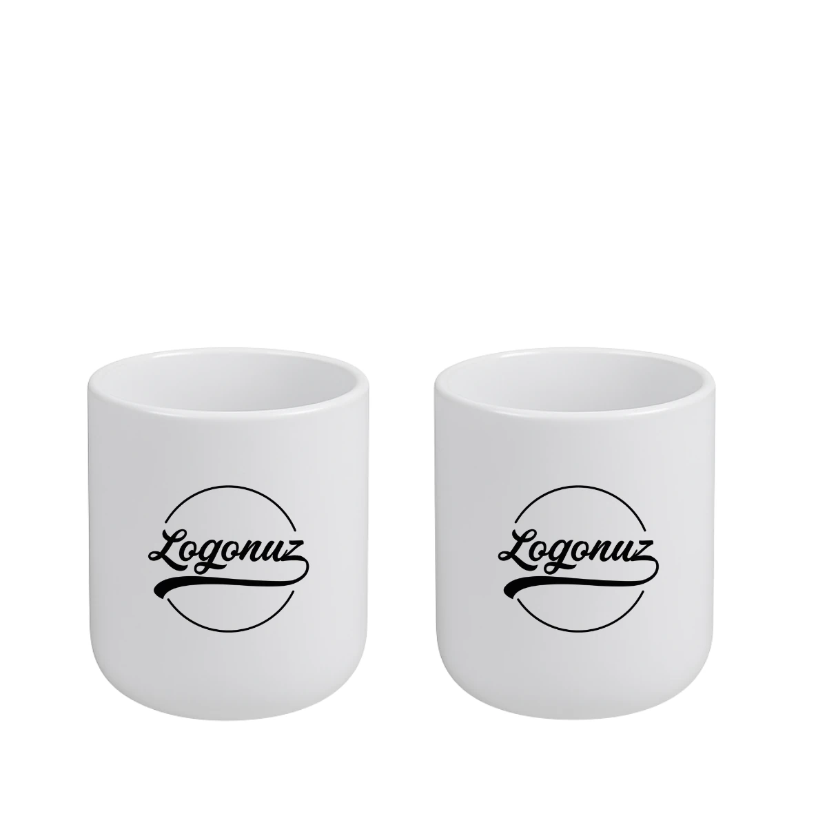 Logo Baskılı Kulpsuz Fincan 2'li Set