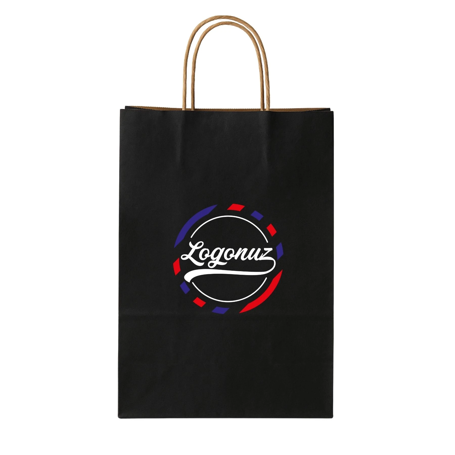 Logo Baskılı Siyah Kraft Çanta